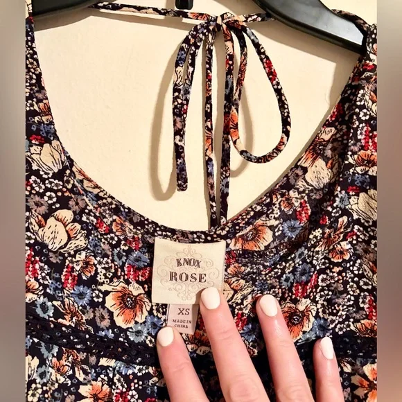 Women’s Knox Rose Multicolor Floral Tie Back Blouse with Tassels Sz XS Oversized - Picture 7 of 16